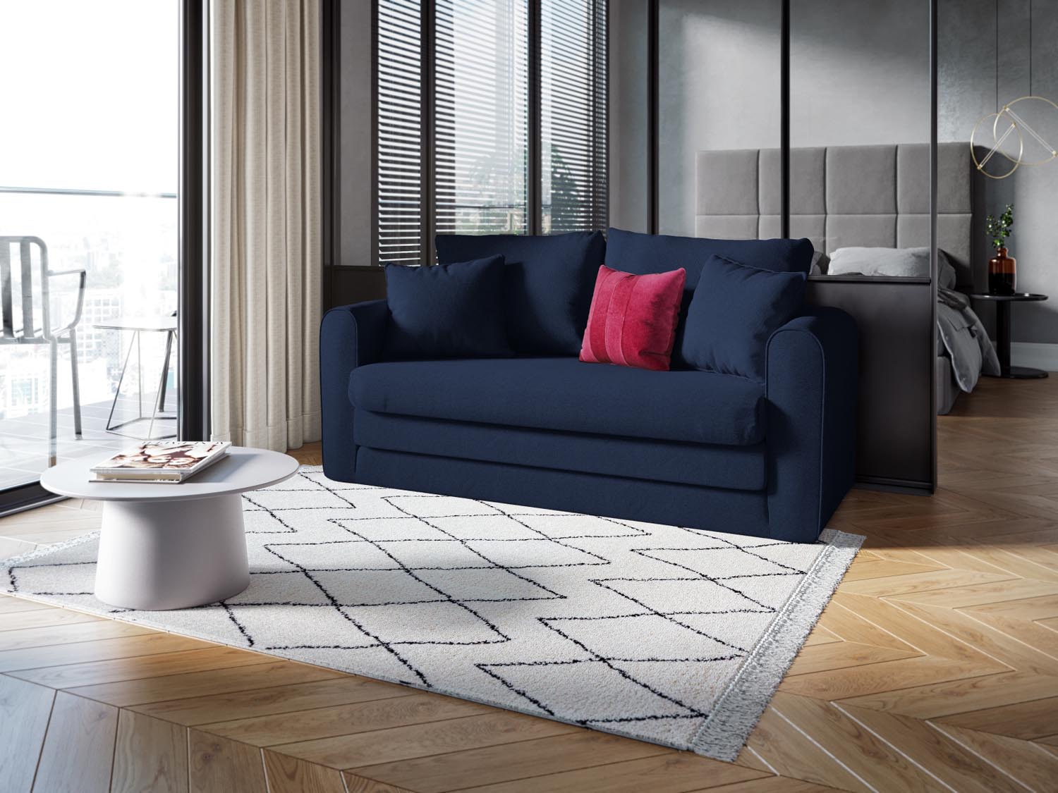 Lido Sofa mit Schlaffunktion 2 Sitzer in Navy Blue präsentiert im Onlineshop von KAQTU Design AG. Bettsofa ist von Micadoni