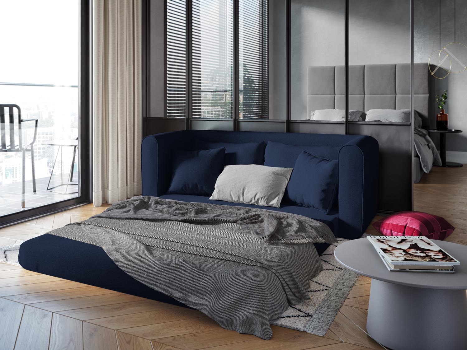 Lido Sofa mit Schlaffunktion 2 Sitzer in Navy Blue präsentiert im Onlineshop von KAQTU Design AG. Bettsofa ist von Micadoni