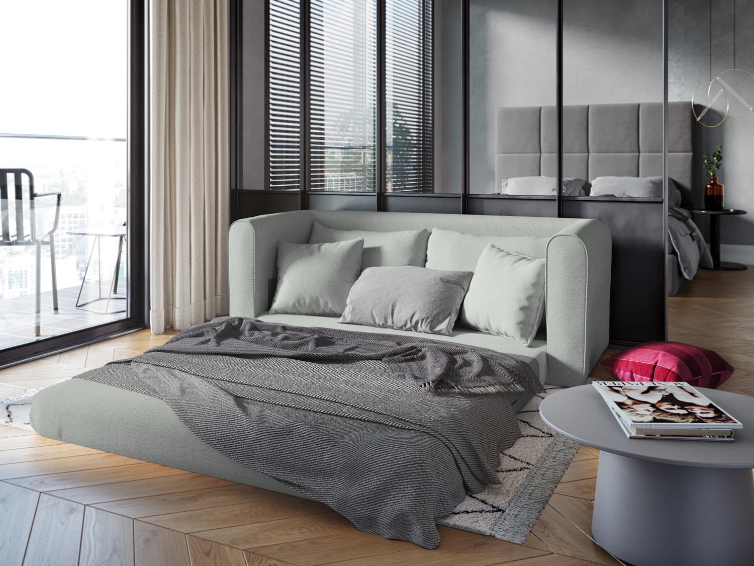 Lido Sofa mit Schlaffunktion 2 Sitzer in Pastel Blue präsentiert im Onlineshop von KAQTU Design AG. Bettsofa ist von Micadoni