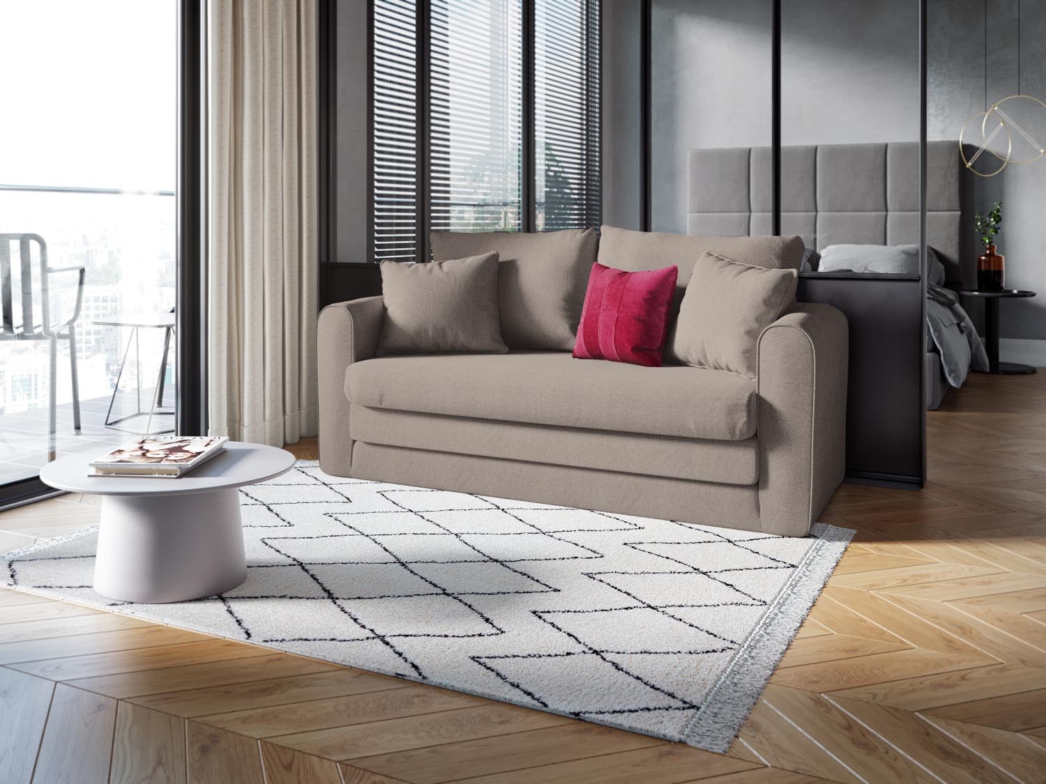 Lido Sofa mit Schlaffunktion 2 Sitzer in Beige präsentiert im Onlineshop von KAQTU Design AG. Bettsofa ist von Micadoni