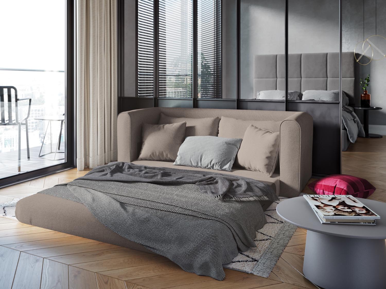 Lido Sofa mit Schlaffunktion 2 Sitzer in Beige präsentiert im Onlineshop von KAQTU Design AG. Bettsofa ist von Micadoni