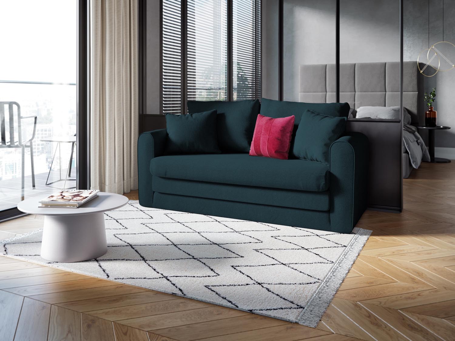 Lido Sofa mit Schlaffunktion 2 Sitzer in Petrol präsentiert im Onlineshop von KAQTU Design AG. Bettsofa ist von Micadoni
