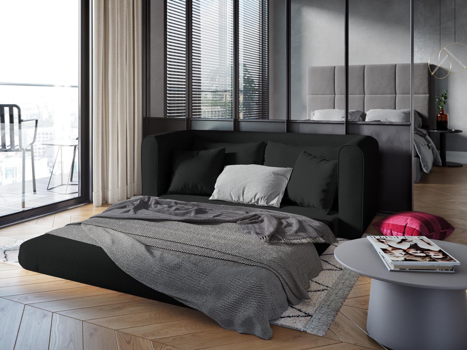 Lido Sofa mit Schlaffunktion 2 Sitzer in Dark Grey präsentiert im Onlineshop von KAQTU Design AG. Bettsofa ist von Micadoni