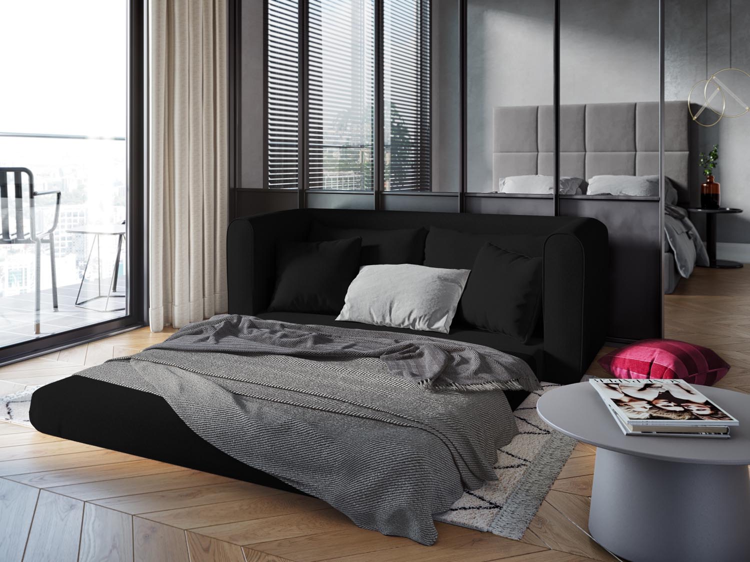 Lido Sofa mit Schlaffunktion 2 Sitzer in Black präsentiert im Onlineshop von KAQTU Design AG. Bettsofa ist von Micadoni