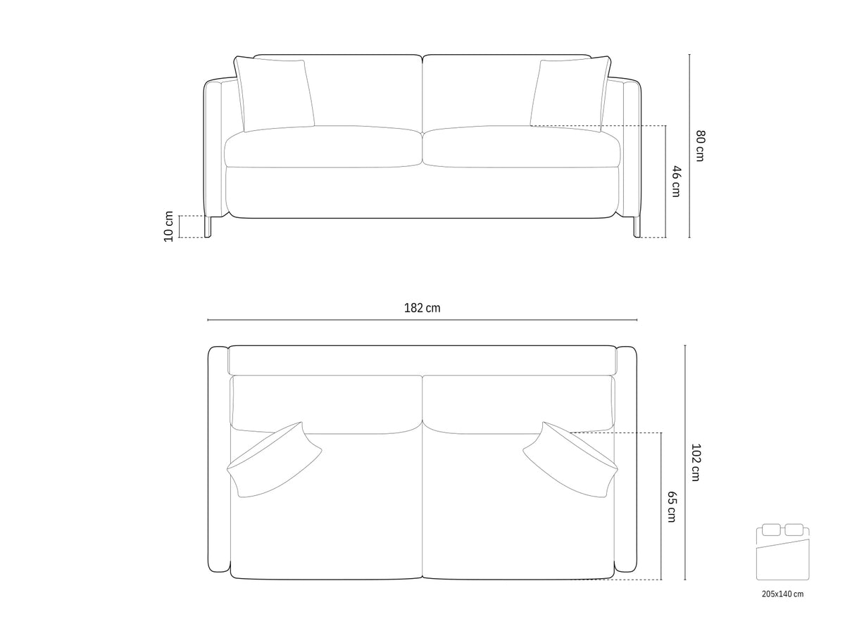 Gloria Velour Sofa mit Schlaffunktion 2 Sitzer in Beige-Salvador präsentiert im Onlineshop von KAQTU Design AG. Bettsofa ist von Micadoni