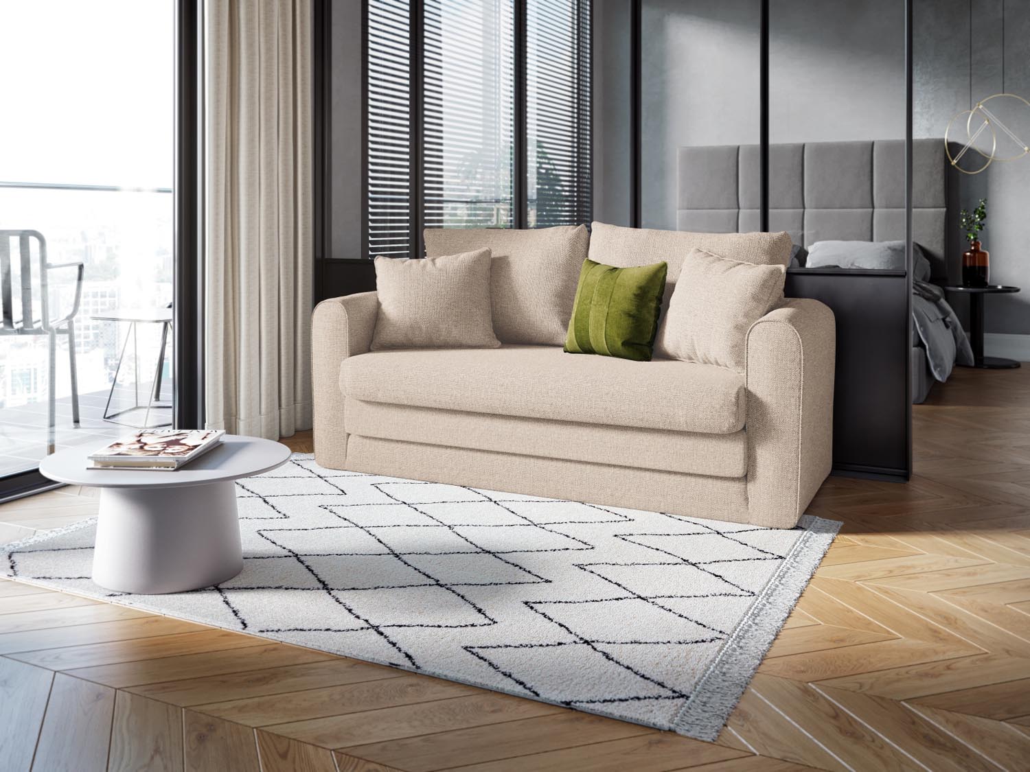 Lido Sofa mit Schlaffunktion 2 Sitzer in Light Beige präsentiert im Onlineshop von KAQTU Design AG. Bettsofa ist von Micadoni