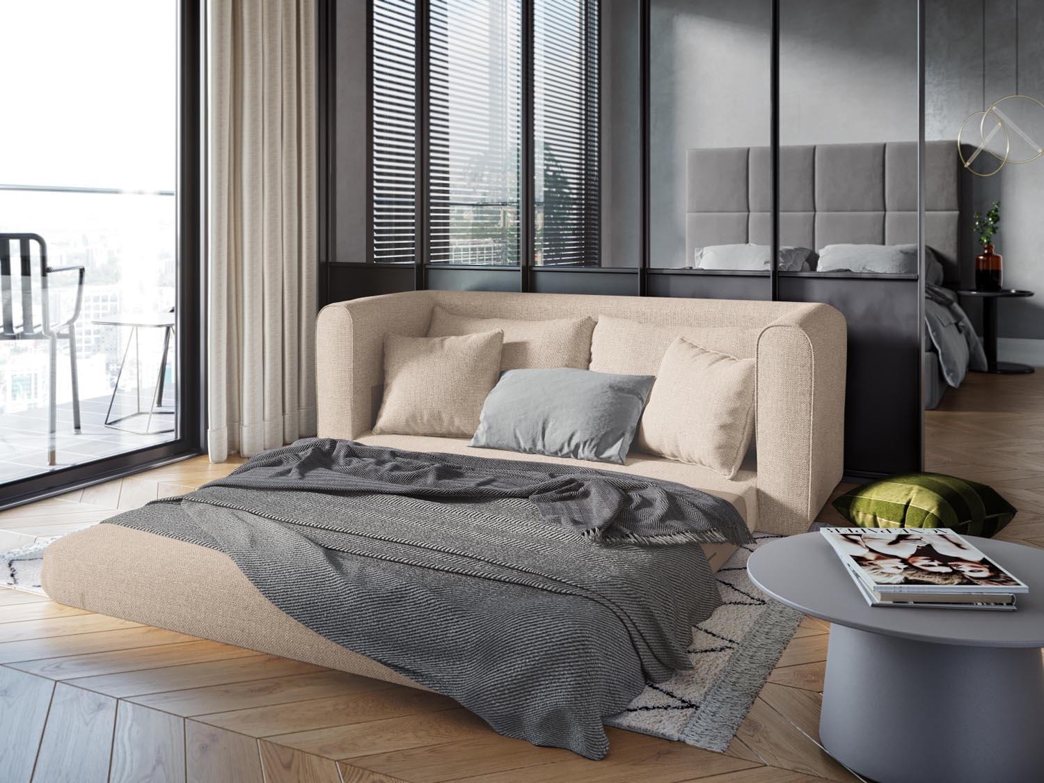 Lido Sofa mit Schlaffunktion 2 Sitzer in Light Beige präsentiert im Onlineshop von KAQTU Design AG. Bettsofa ist von Micadoni