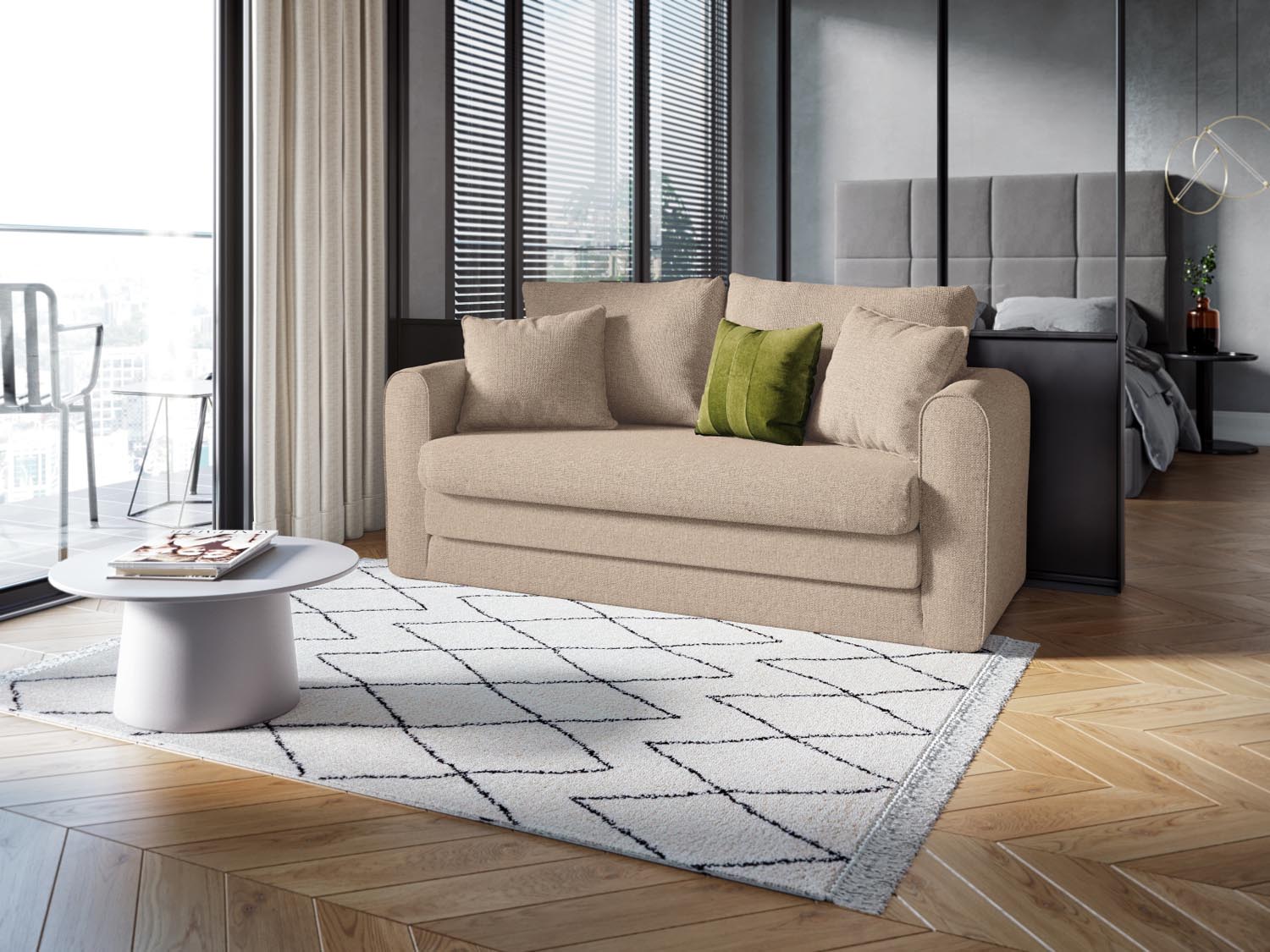 Lido Sofa mit Schlaffunktion 2 Sitzer in Beige präsentiert im Onlineshop von KAQTU Design AG. Bettsofa ist von Micadoni