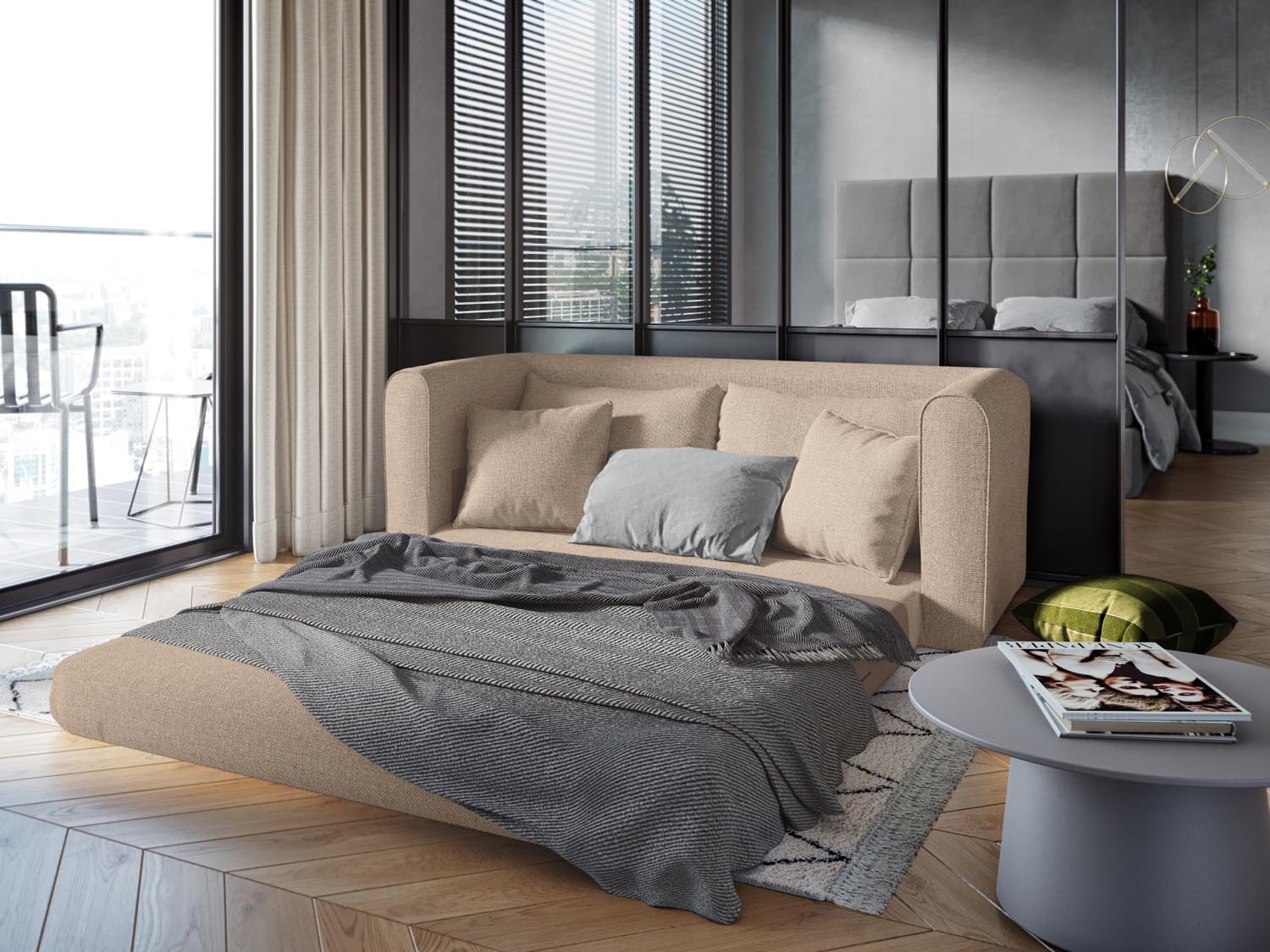 Lido Sofa mit Schlaffunktion 2 Sitzer in Beige präsentiert im Onlineshop von KAQTU Design AG. Bettsofa ist von Micadoni