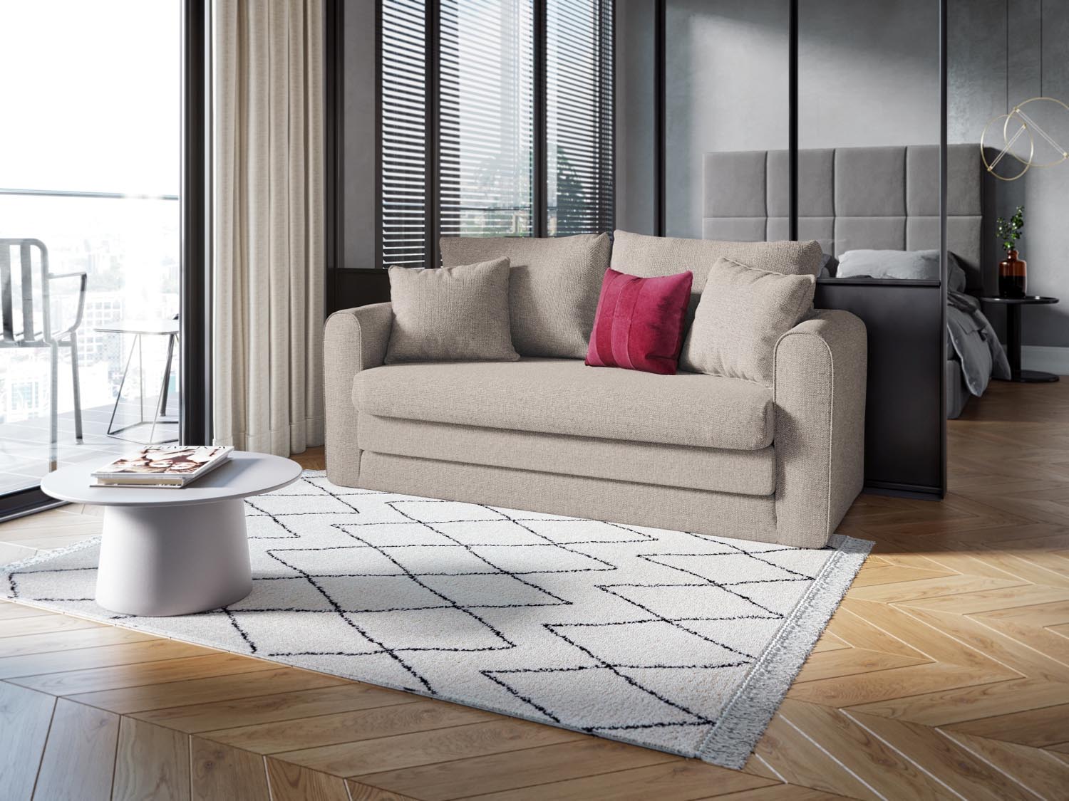 Lido Sofa mit Schlaffunktion 2 Sitzer in Light Grey präsentiert im Onlineshop von KAQTU Design AG. Bettsofa ist von Micadoni