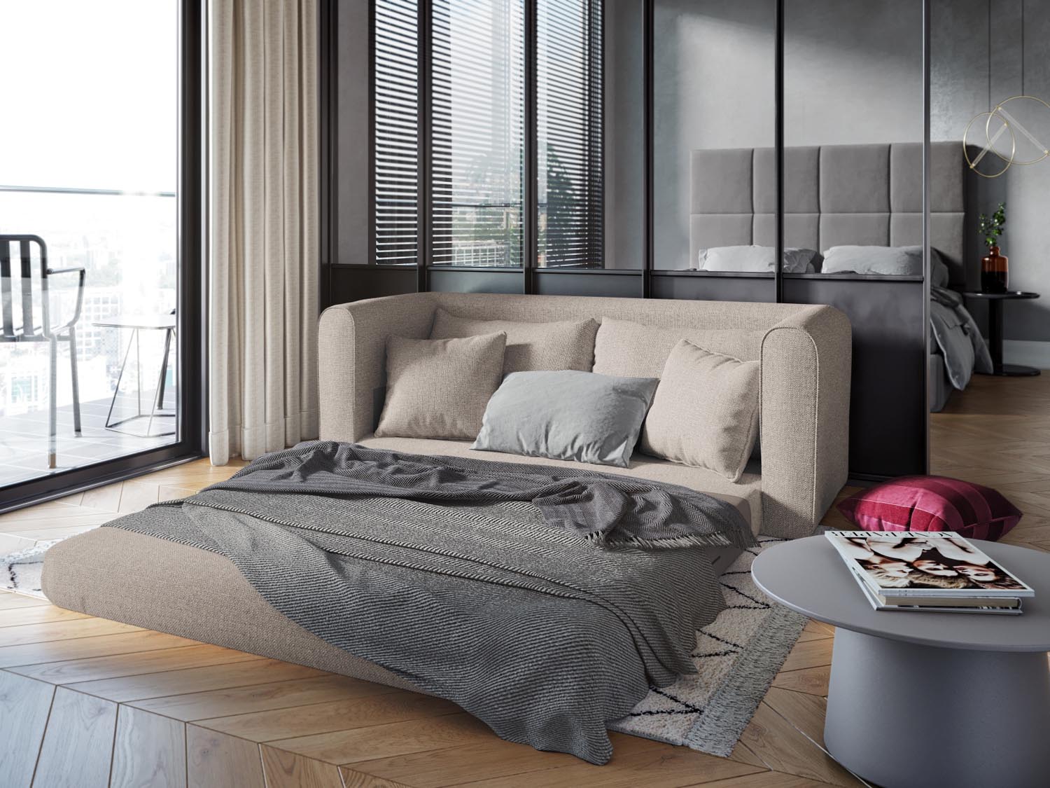 Lido Sofa mit Schlaffunktion 2 Sitzer in Light Grey präsentiert im Onlineshop von KAQTU Design AG. Bettsofa ist von Micadoni
