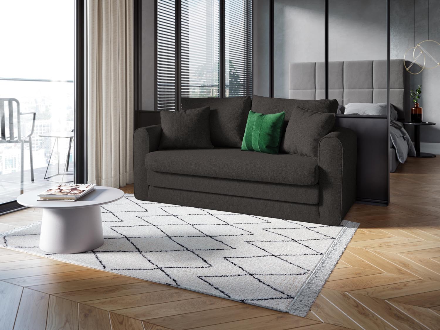 Lido Sofa mit Schlaffunktion 2 Sitzer in Dark Grey präsentiert im Onlineshop von KAQTU Design AG. Bettsofa ist von Micadoni
