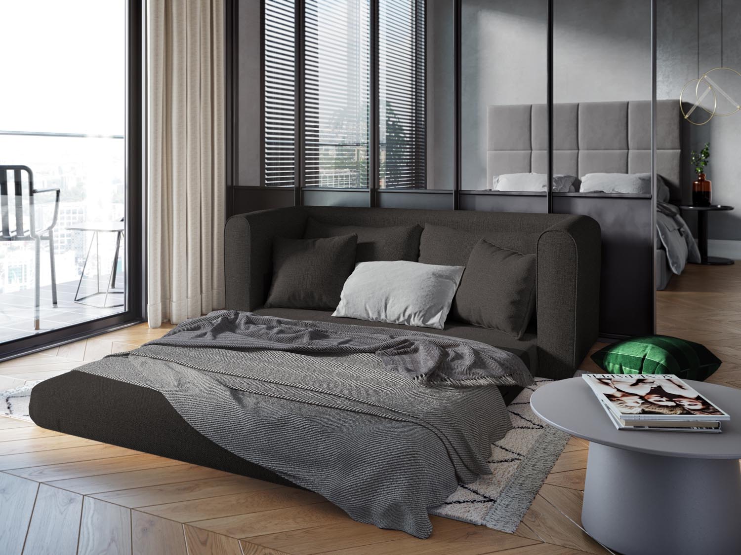Lido Sofa mit Schlaffunktion 2 Sitzer in Dark Grey präsentiert im Onlineshop von KAQTU Design AG. Bettsofa ist von Micadoni