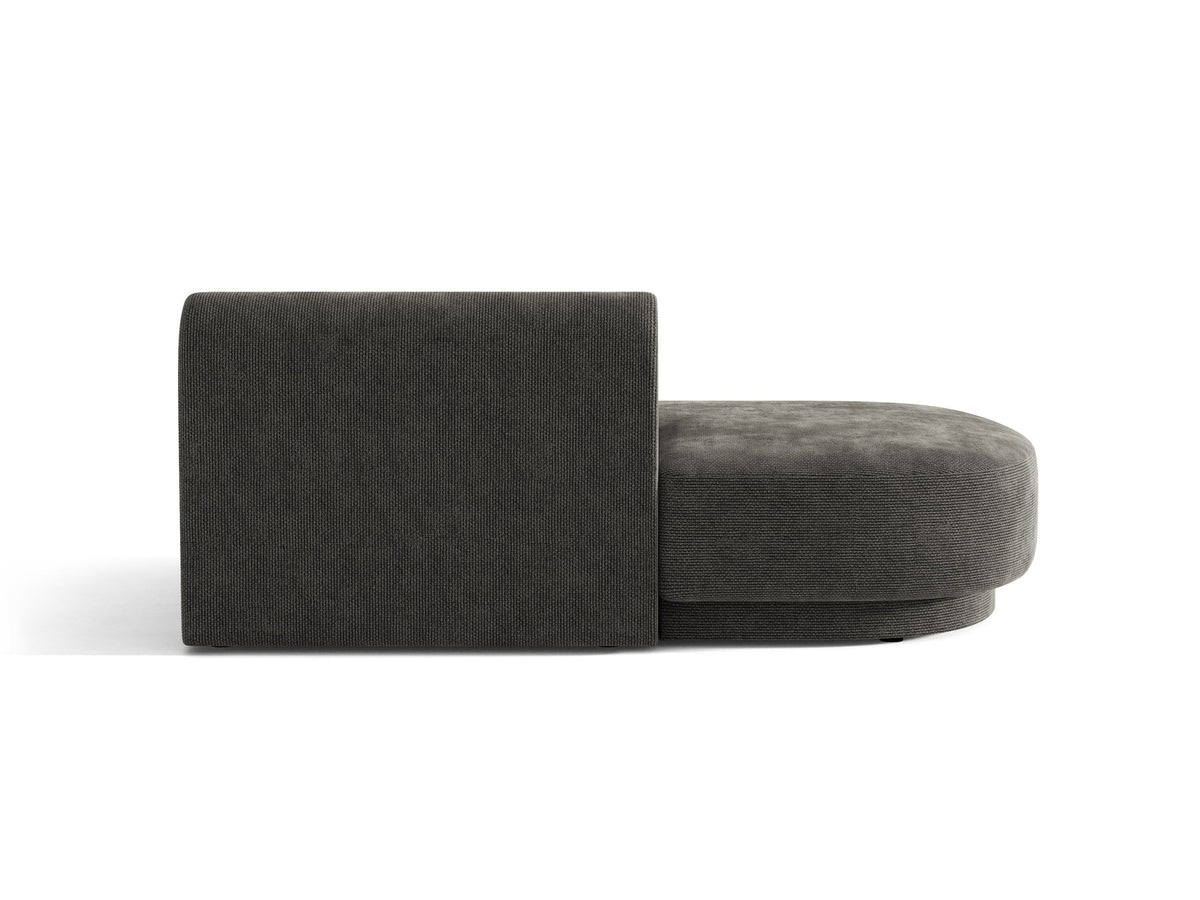 Modulares Sofa Miley von Micadoni, offener Zweisitzer links in Dunkelbeige mit Bluvel-Stoffbezug und schwarzen Kunststoffbeinen.