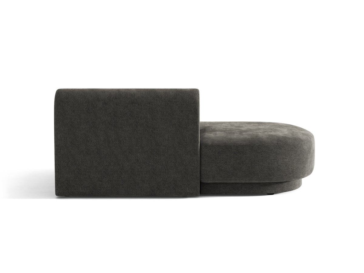 Modulares Sofa Miley von Micadoni, offener Zweisitzer links in Dunkelbeige mit Bluvel-Stoffbezug und schwarzen Kunststoffbeinen.