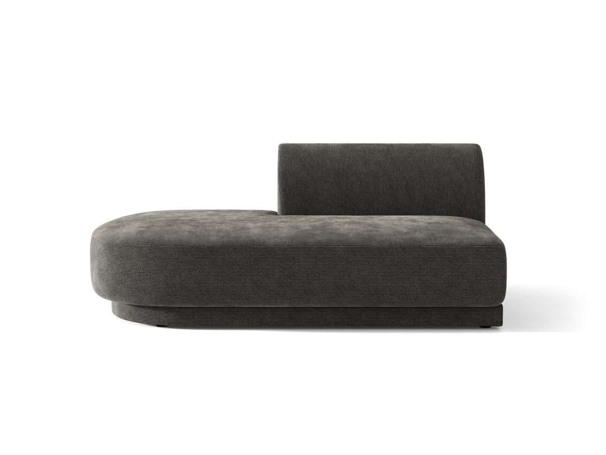 Modulares Sofa Miley von Micadoni, offener Zweisitzer links in Dunkelbeige mit Bluvel-Stoffbezug und schwarzen Kunststoffbeinen.