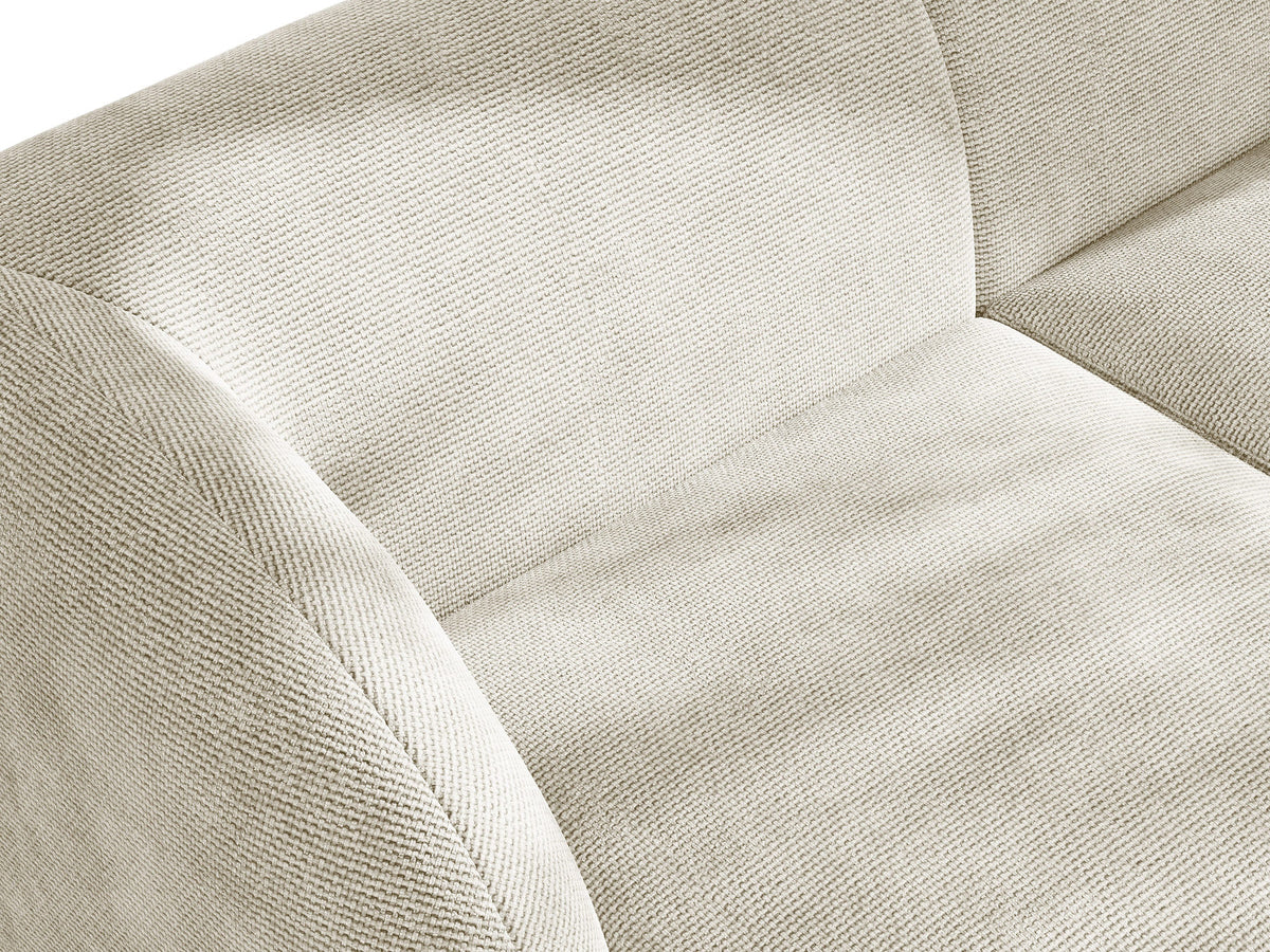 Modulares Sofa Miley von Micadoni, offener Zweisitzer links in Dunkelbeige mit Bluvel-Stoffbezug und schwarzen Kunststoffbeinen.