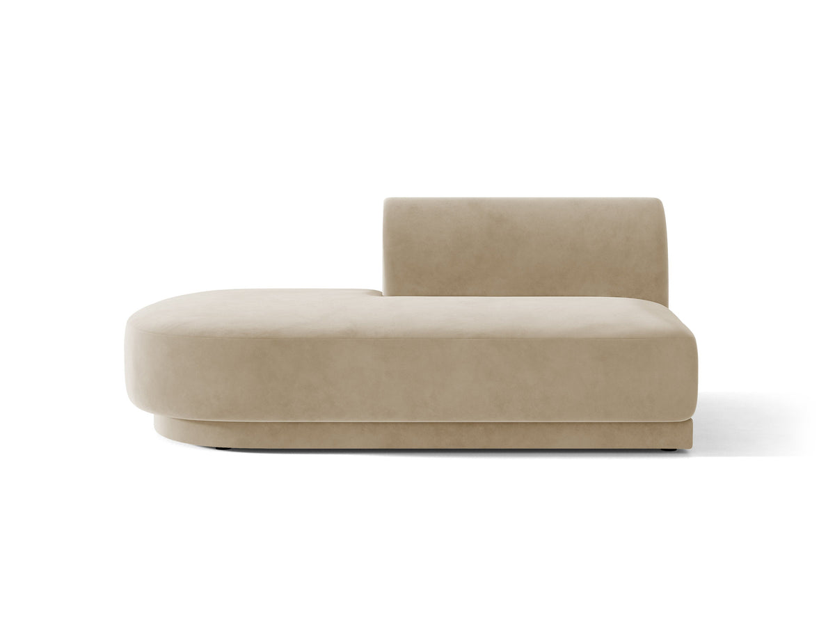 Modulares Sofa Miley von Micadoni, offener Zweisitzer links in Dunkelbeige mit Bluvel-Stoffbezug und schwarzen Kunststoffbeinen.