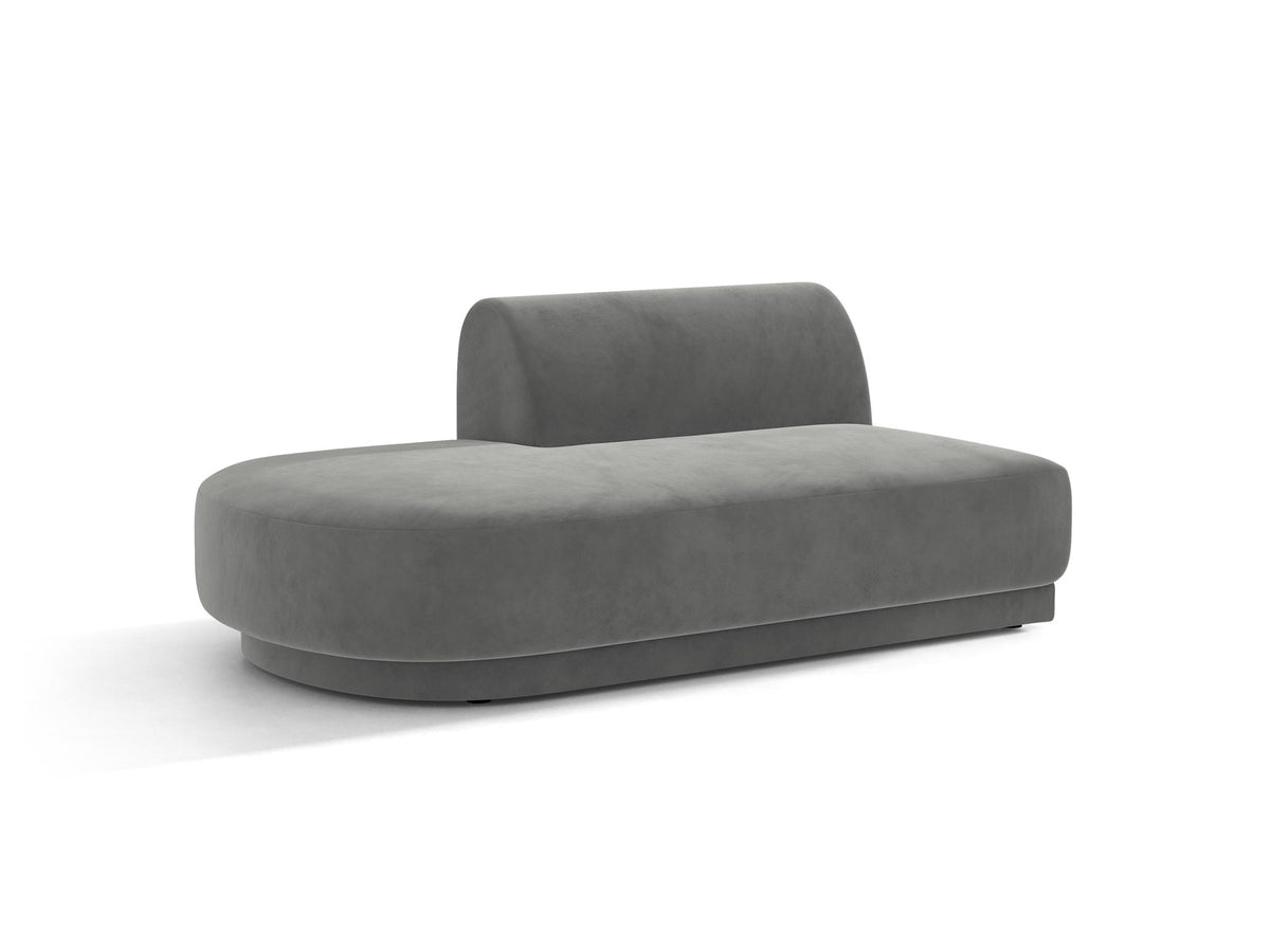 Modulares Sofa Miley von Micadoni, offener Zweisitzer links in Dunkelbeige mit Bluvel-Stoffbezug und schwarzen Kunststoffbeinen.