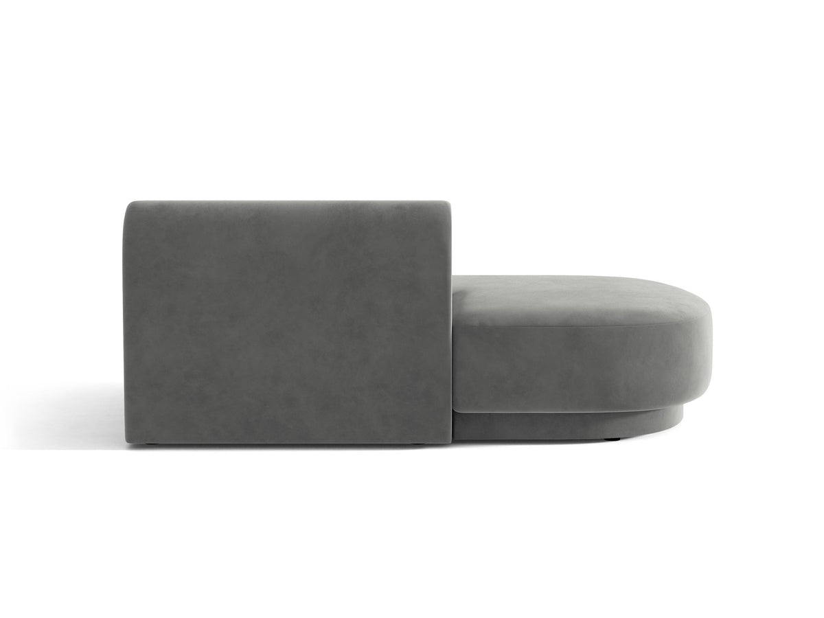 Modulares Sofa Miley von Micadoni, offener Zweisitzer links in Dunkelbeige mit Bluvel-Stoffbezug und schwarzen Kunststoffbeinen.