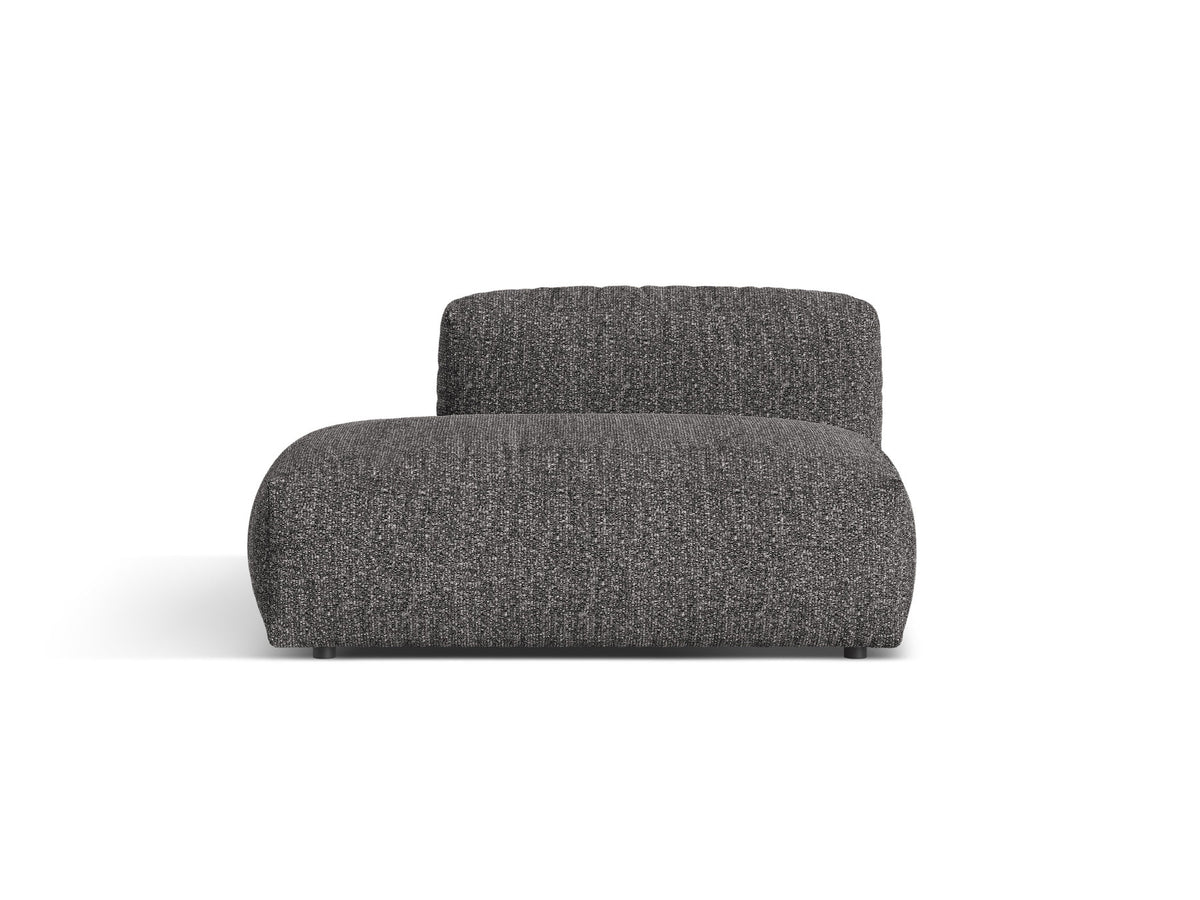 Martina Sofamodul, offener Zweisitzer links, Bouclé-Stoff Monet in Grey Beige Melange, schwarze Kunststoffbeine, Massivholzrahmen