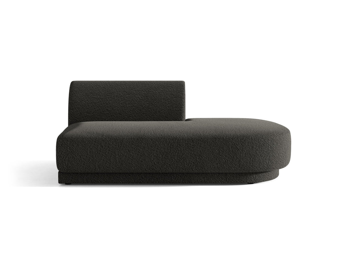 Modulares Sofaelement in Dunkelbeige mit Bluvel-Stoffbezug, schwarzen Kunststoffbeinen und niedriger Rückenlehne, rechts ausgerichtet.