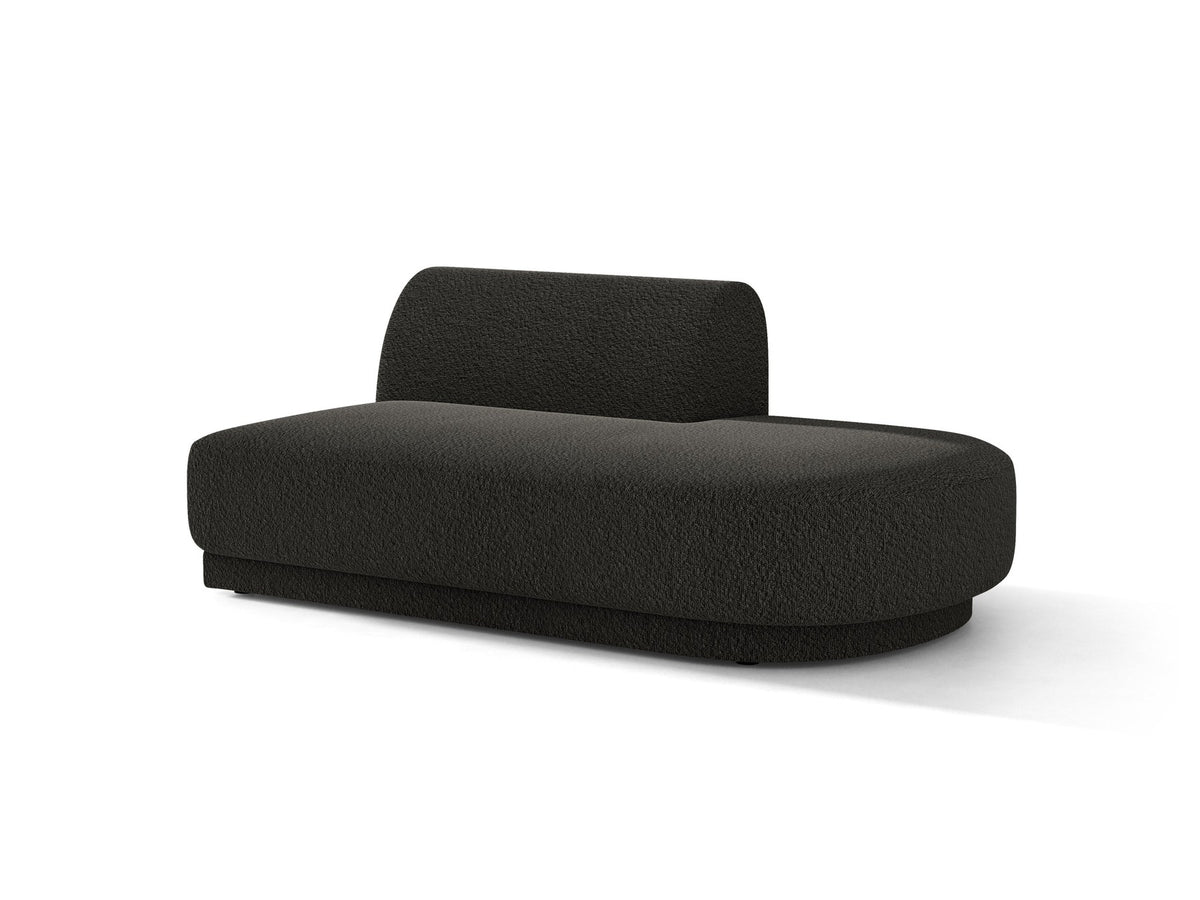Modulares Sofaelement in Dunkelbeige mit Bluvel-Stoffbezug, schwarzen Kunststoffbeinen und niedriger Rückenlehne, rechts ausgerichtet.