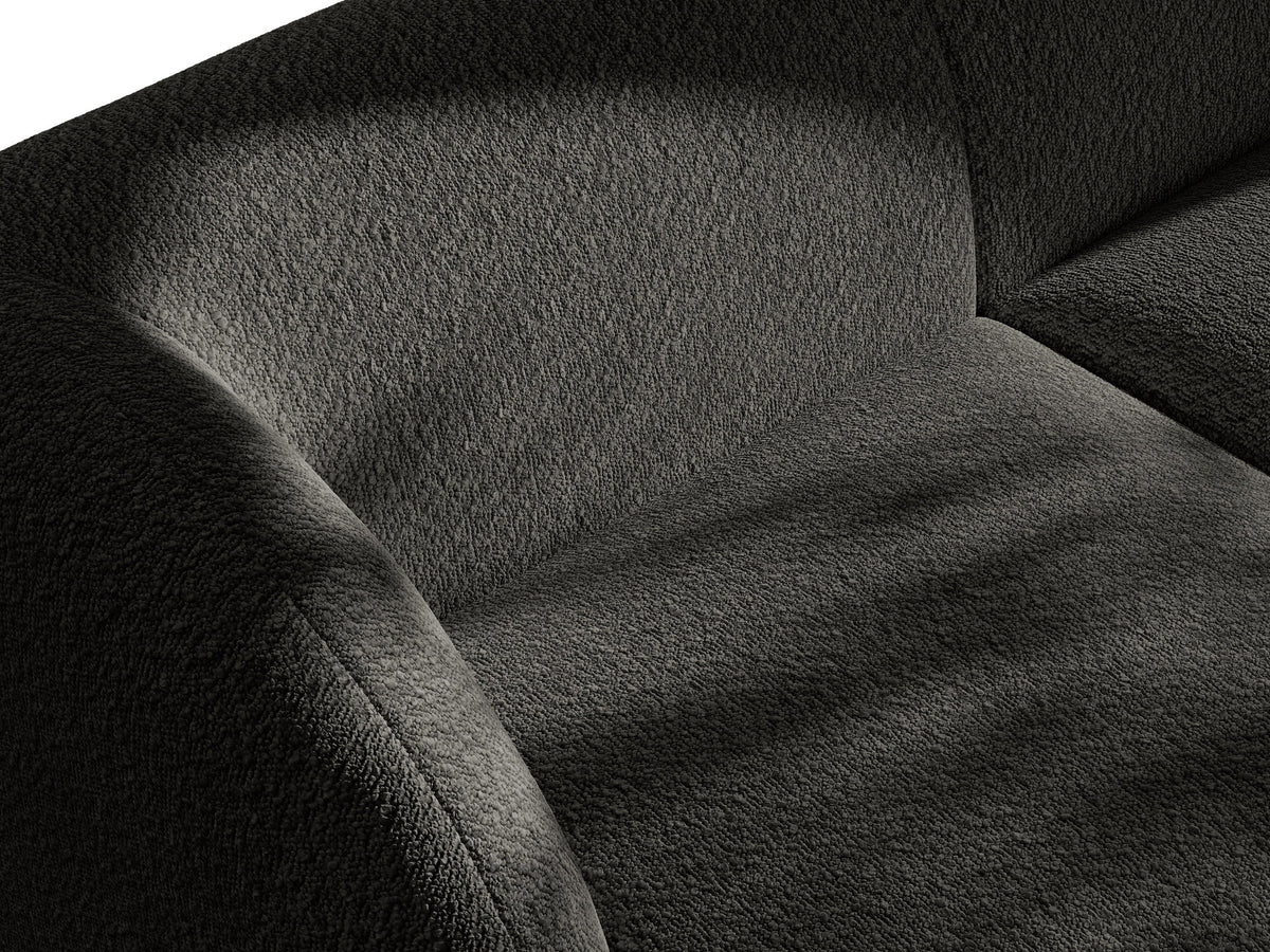 Modulares Sofaelement in Dunkelbeige mit Bluvel-Stoffbezug, schwarzen Kunststoffbeinen und niedriger Rückenlehne, rechts ausgerichtet.