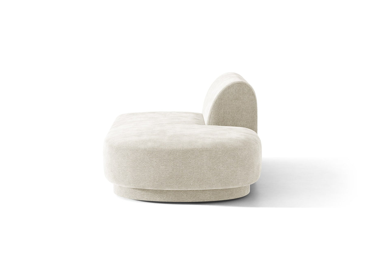 Modulares Sofaelement in Dunkelbeige mit Bluvel-Stoffbezug, schwarzen Kunststoffbeinen und niedriger Rückenlehne, rechts ausgerichtet.
