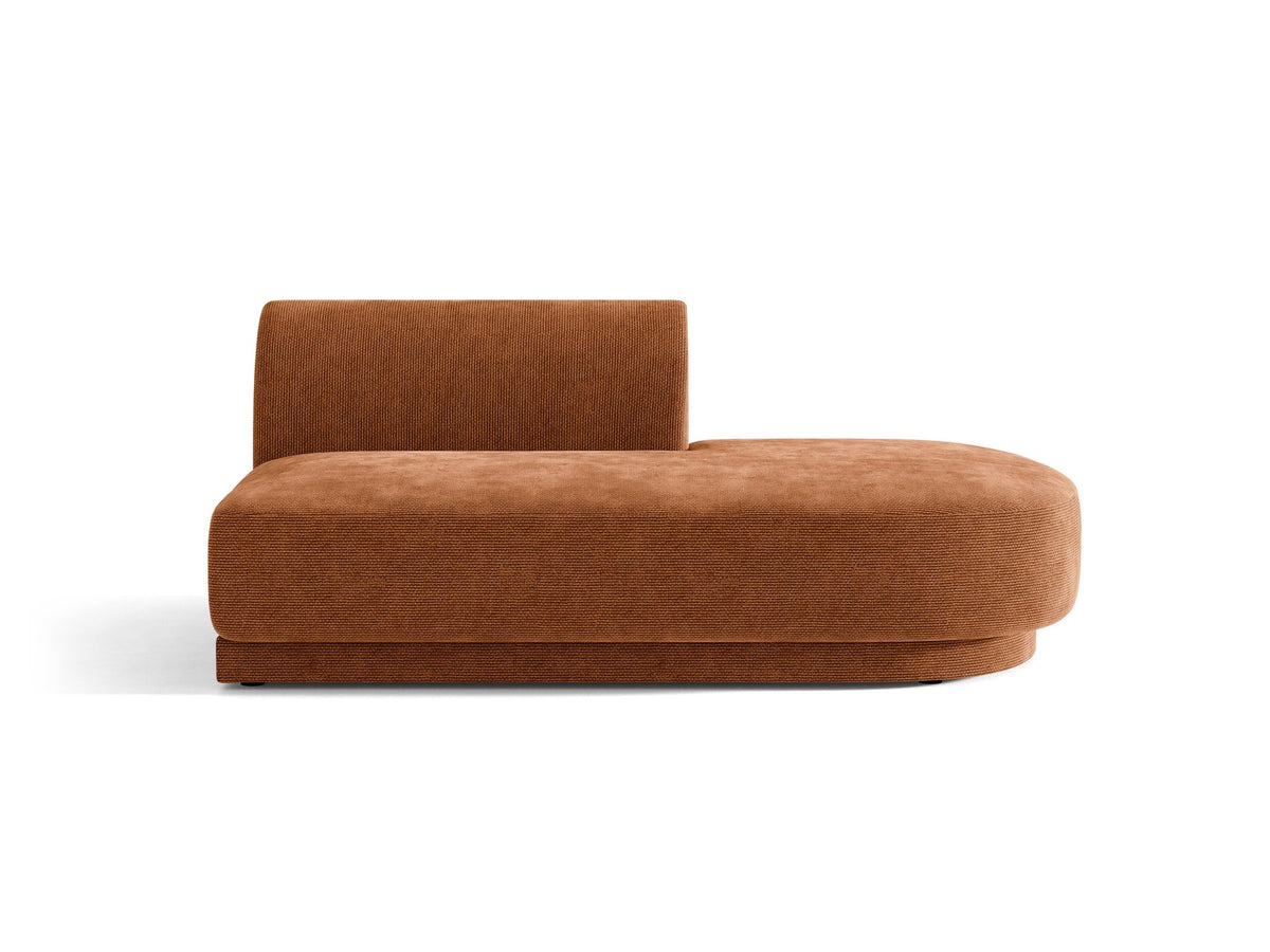Modulares Sofaelement in Dunkelbeige mit Bluvel-Stoffbezug, schwarzen Kunststoffbeinen und niedriger Rückenlehne, rechts ausgerichtet.