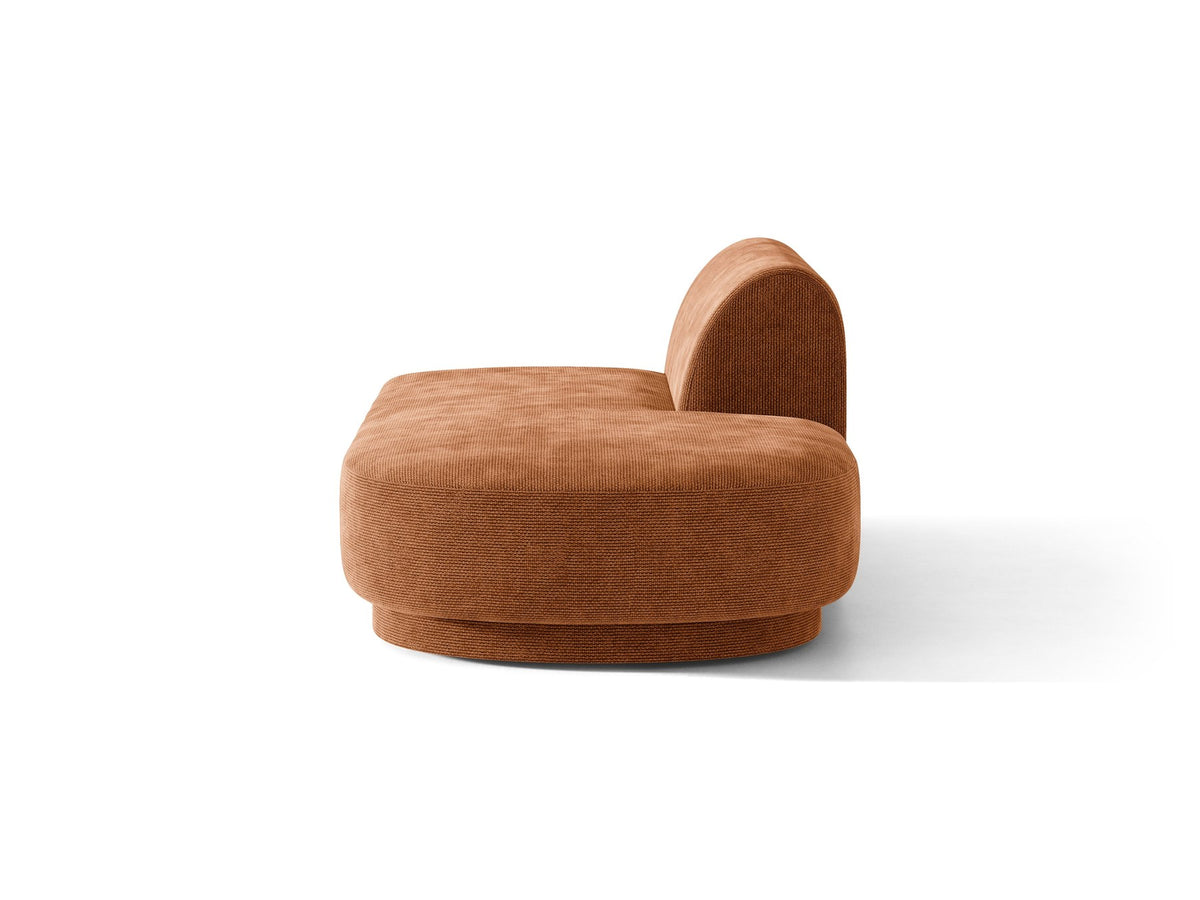 Modulares Sofaelement in Dunkelbeige mit Bluvel-Stoffbezug, schwarzen Kunststoffbeinen und niedriger Rückenlehne, rechts ausgerichtet.