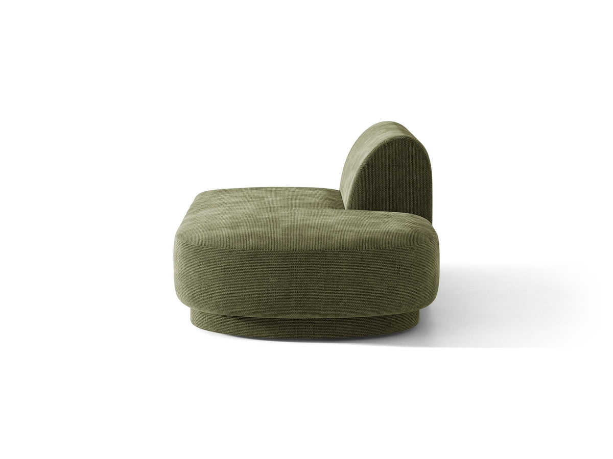 Modulares Sofaelement in Dunkelbeige mit Bluvel-Stoffbezug, schwarzen Kunststoffbeinen und niedriger Rückenlehne, rechts ausgerichtet.