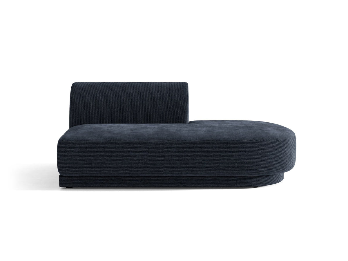 Modulares Sofaelement in Dunkelbeige mit Bluvel-Stoffbezug, schwarzen Kunststoffbeinen und niedriger Rückenlehne, rechts ausgerichtet.