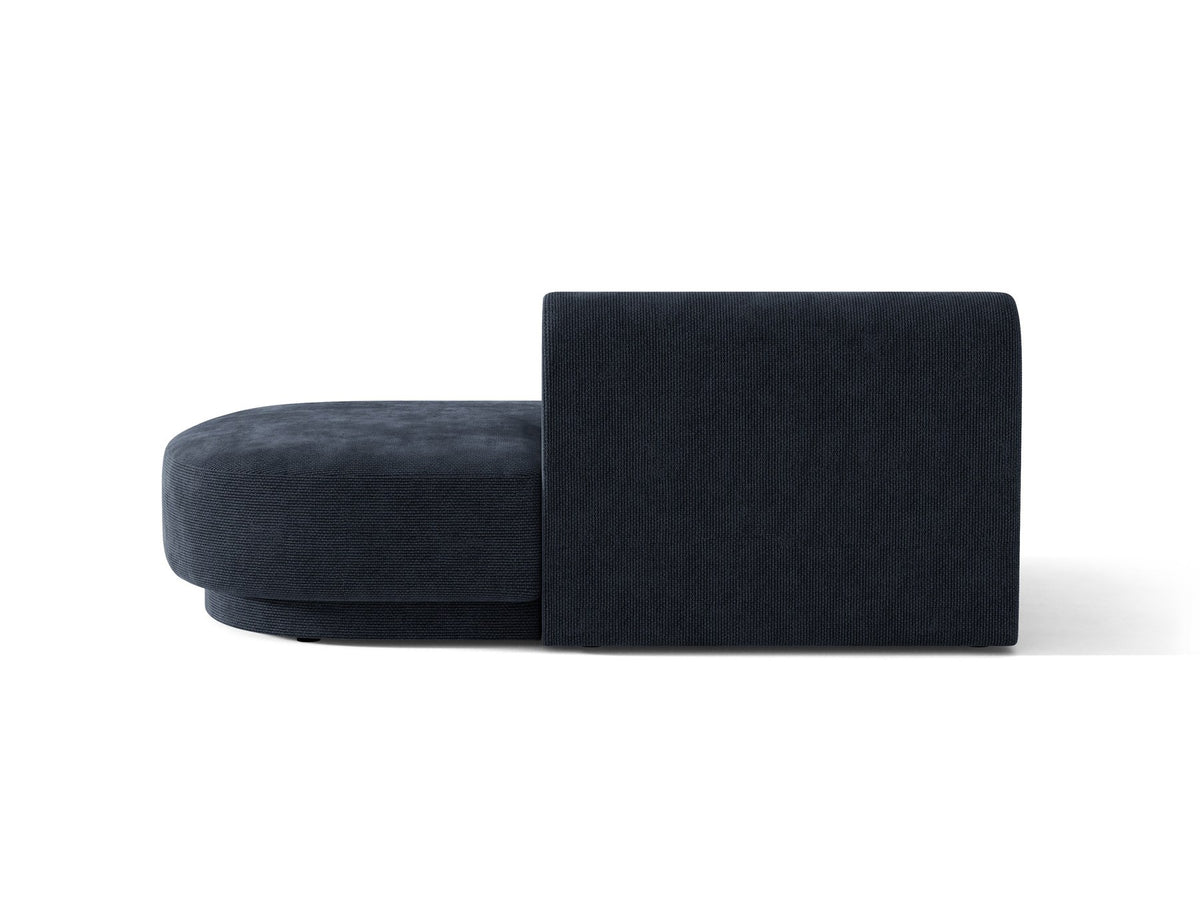 Modulares Sofaelement in Dunkelbeige mit Bluvel-Stoffbezug, schwarzen Kunststoffbeinen und niedriger Rückenlehne, rechts ausgerichtet.