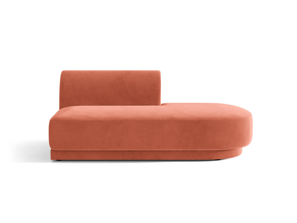 Modulares Sofaelement in Dunkelbeige mit Bluvel-Stoffbezug, schwarzen Kunststoffbeinen und niedriger Rückenlehne, rechts ausgerichtet.