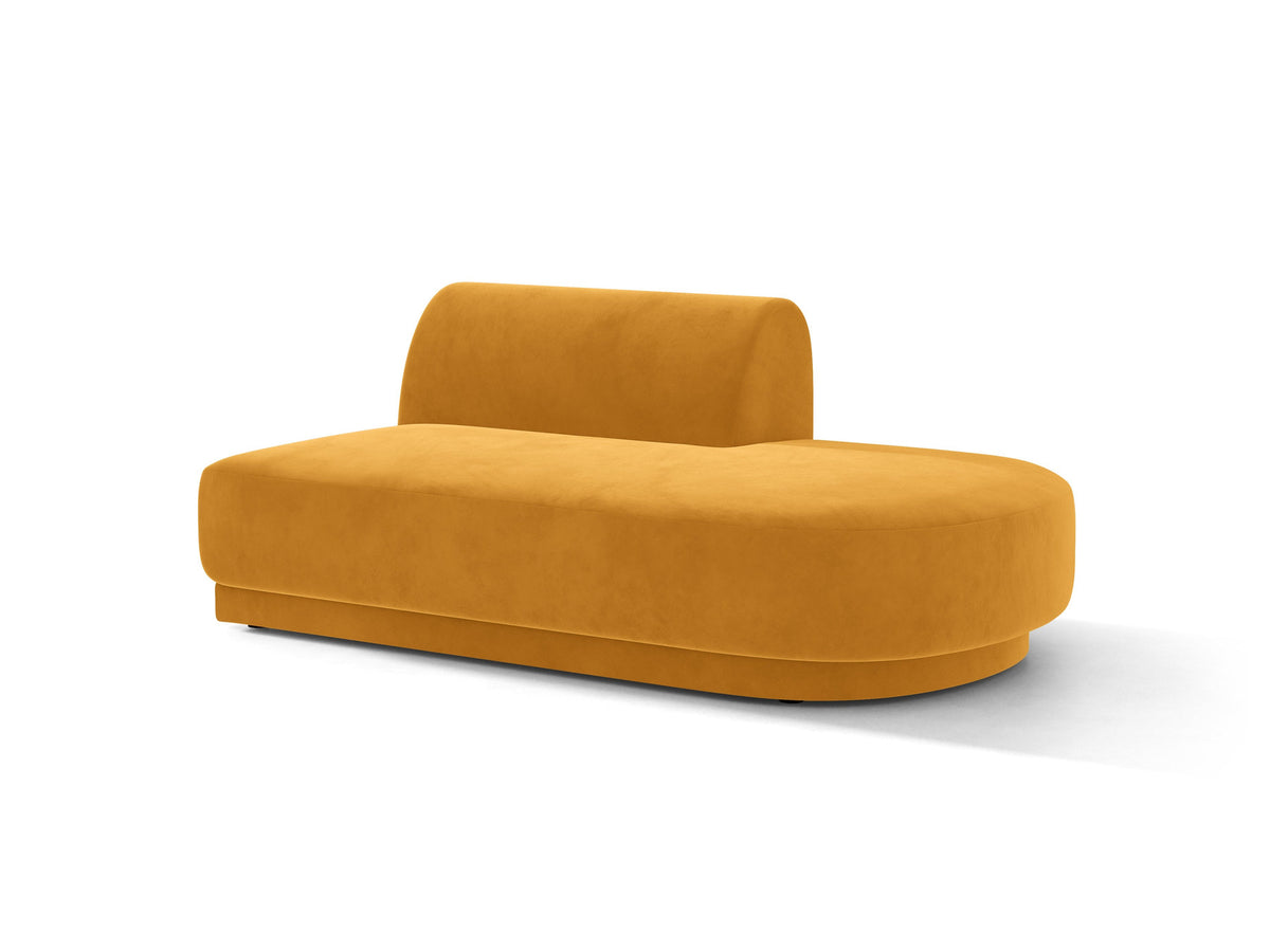Modulares Sofaelement in Dunkelbeige mit Bluvel-Stoffbezug, schwarzen Kunststoffbeinen und niedriger Rückenlehne, rechts ausgerichtet.