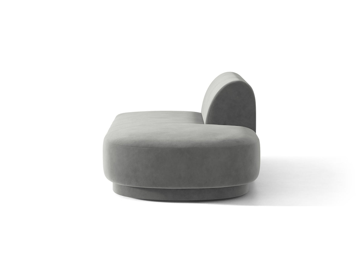Modulares Sofaelement in Dunkelbeige mit Bluvel-Stoffbezug, schwarzen Kunststoffbeinen und niedriger Rückenlehne, rechts ausgerichtet.
