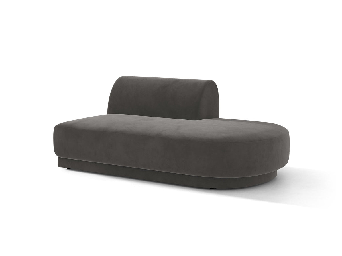 Modulares Sofaelement in Dunkelbeige mit Bluvel-Stoffbezug, schwarzen Kunststoffbeinen und niedriger Rückenlehne, rechts ausgerichtet.