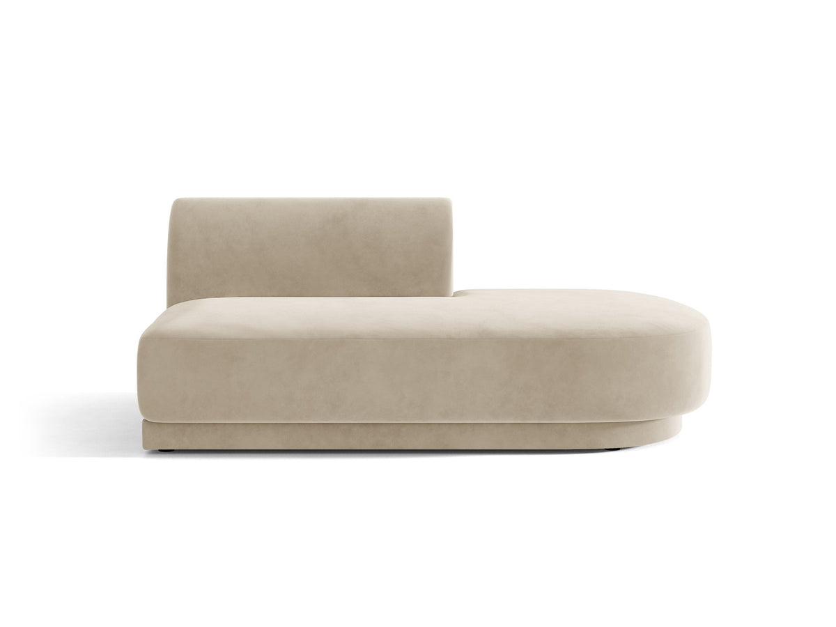 Modulares Sofaelement in Dunkelbeige mit Bluvel-Stoffbezug, schwarzen Kunststoffbeinen und niedriger Rückenlehne, rechts ausgerichtet.