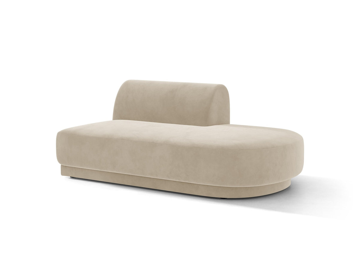 Modulares Sofaelement in Dunkelbeige mit Bluvel-Stoffbezug, schwarzen Kunststoffbeinen und niedriger Rückenlehne, rechts ausgerichtet.