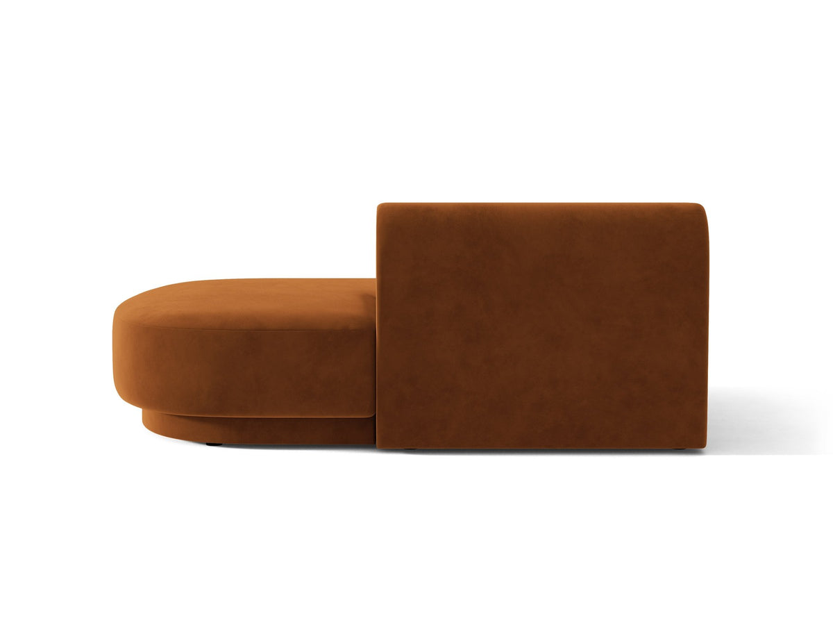 Modulares Sofaelement in Dunkelbeige mit Bluvel-Stoffbezug, schwarzen Kunststoffbeinen und niedriger Rückenlehne, rechts ausgerichtet.
