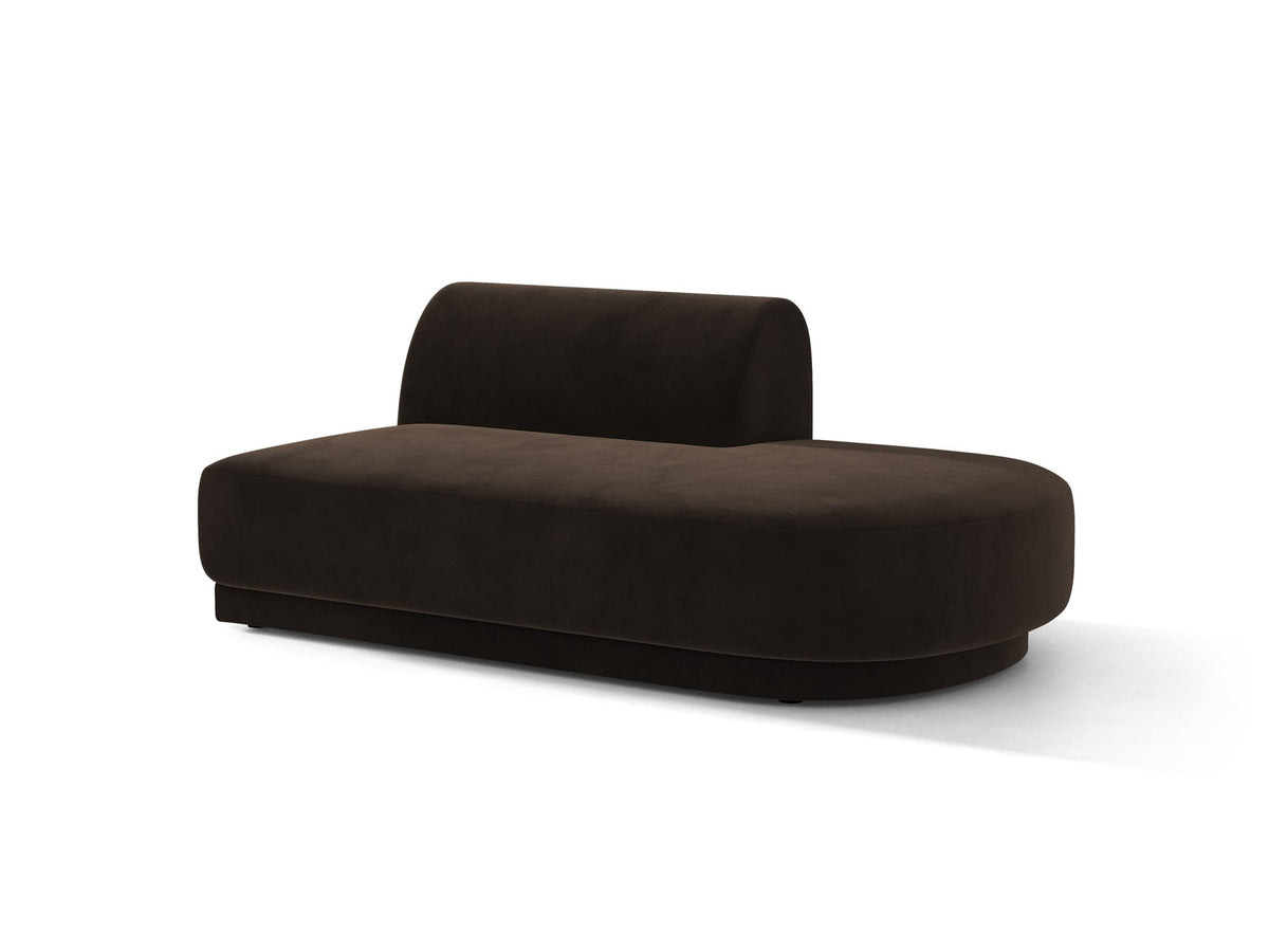 Modulares Sofaelement in Dunkelbeige mit Bluvel-Stoffbezug, schwarzen Kunststoffbeinen und niedriger Rückenlehne, rechts ausgerichtet.