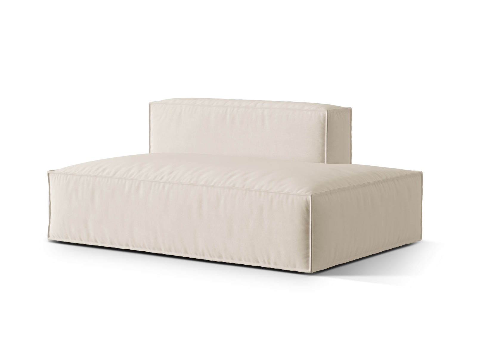 Elegantes, beiges Velours-Sofa mit 3 Sitzen, rechtsseitig, ideal für stilvolle und flexible Wohnkonzepte.