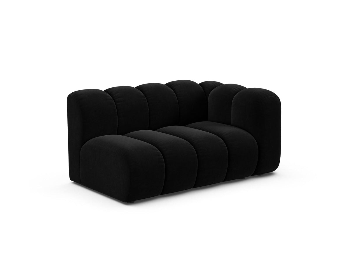 Modulares Zweisitzer-Sofa Lupine von Micadoni in leichtem Beige, Venus-Stoff, schwarze Kunststoffbeine, rechte Ausrichtung, 145x95x70 cm.