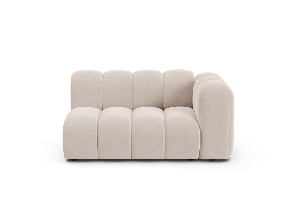 Modulares Zweisitzer-Sofa Lupine von Micadoni in leichtem Beige, Venus-Stoff, schwarze Kunststoffbeine, rechte Ausrichtung, 145x95x70 cm.