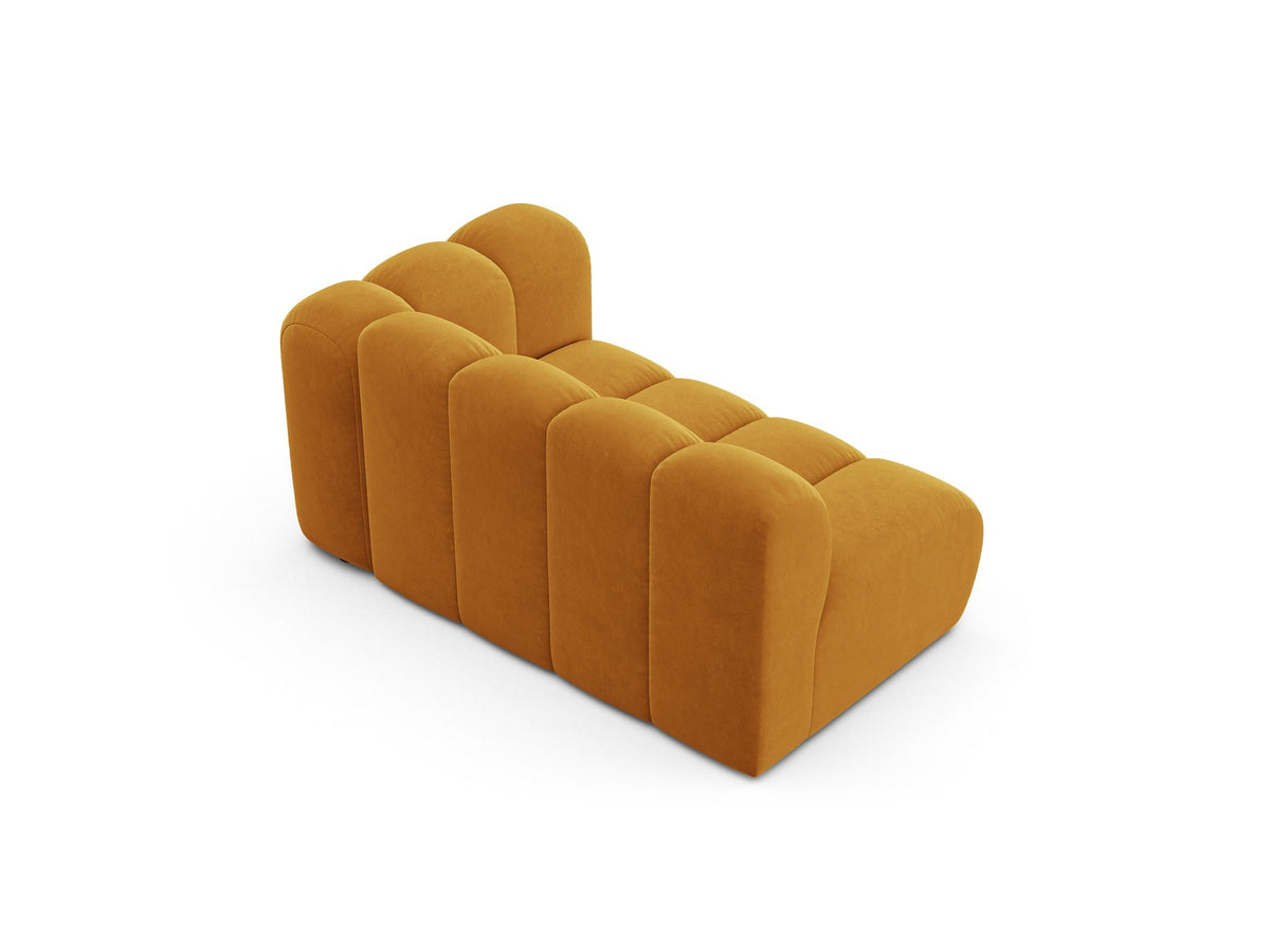 Modulares Zweisitzer-Sofa Lupine von Micadoni in leichtem Beige, Venus-Stoff, schwarze Kunststoffbeine, rechte Ausrichtung, 145x95x70 cm.