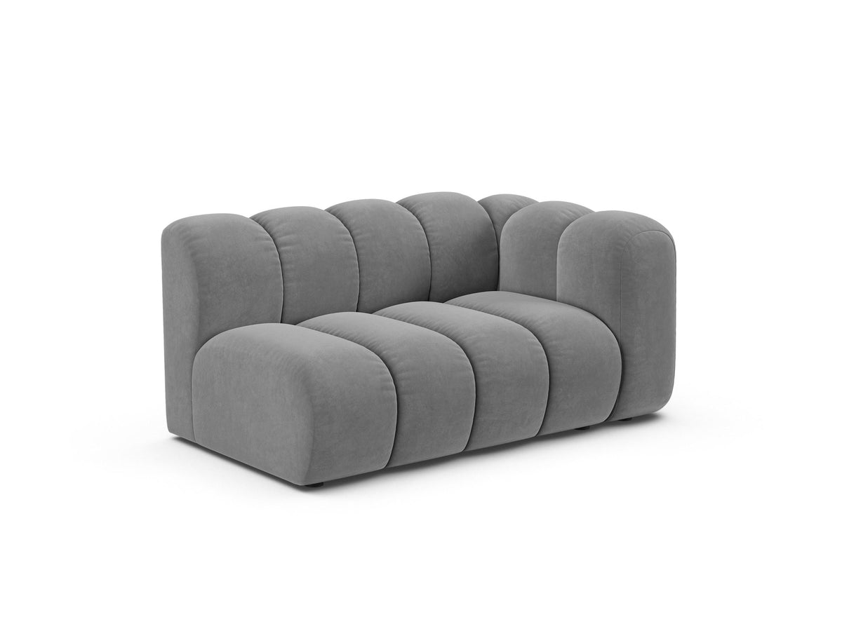 Modulares Zweisitzer-Sofa Lupine von Micadoni in leichtem Beige, Venus-Stoff, schwarze Kunststoffbeine, rechte Ausrichtung, 145x95x70 cm.