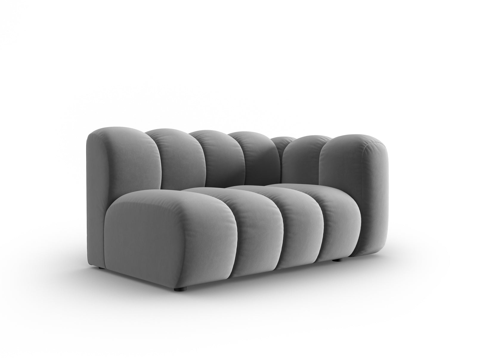 Elegantes Lupine Velour Modular Sofa in Grau, 2-Sitzer, rechtsseitig, ideal für stilvolle Wohnräume, von Micadoni.