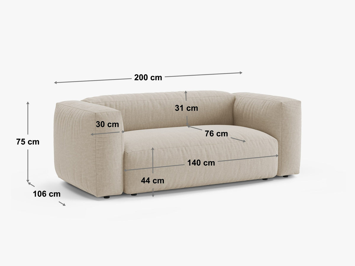 Martina 2er Sofa von Micadoni in Schokolade mit Vogue Stoffbezug, schwarzen Kunststoffbeinen und gepolsterter Rückenlehne.