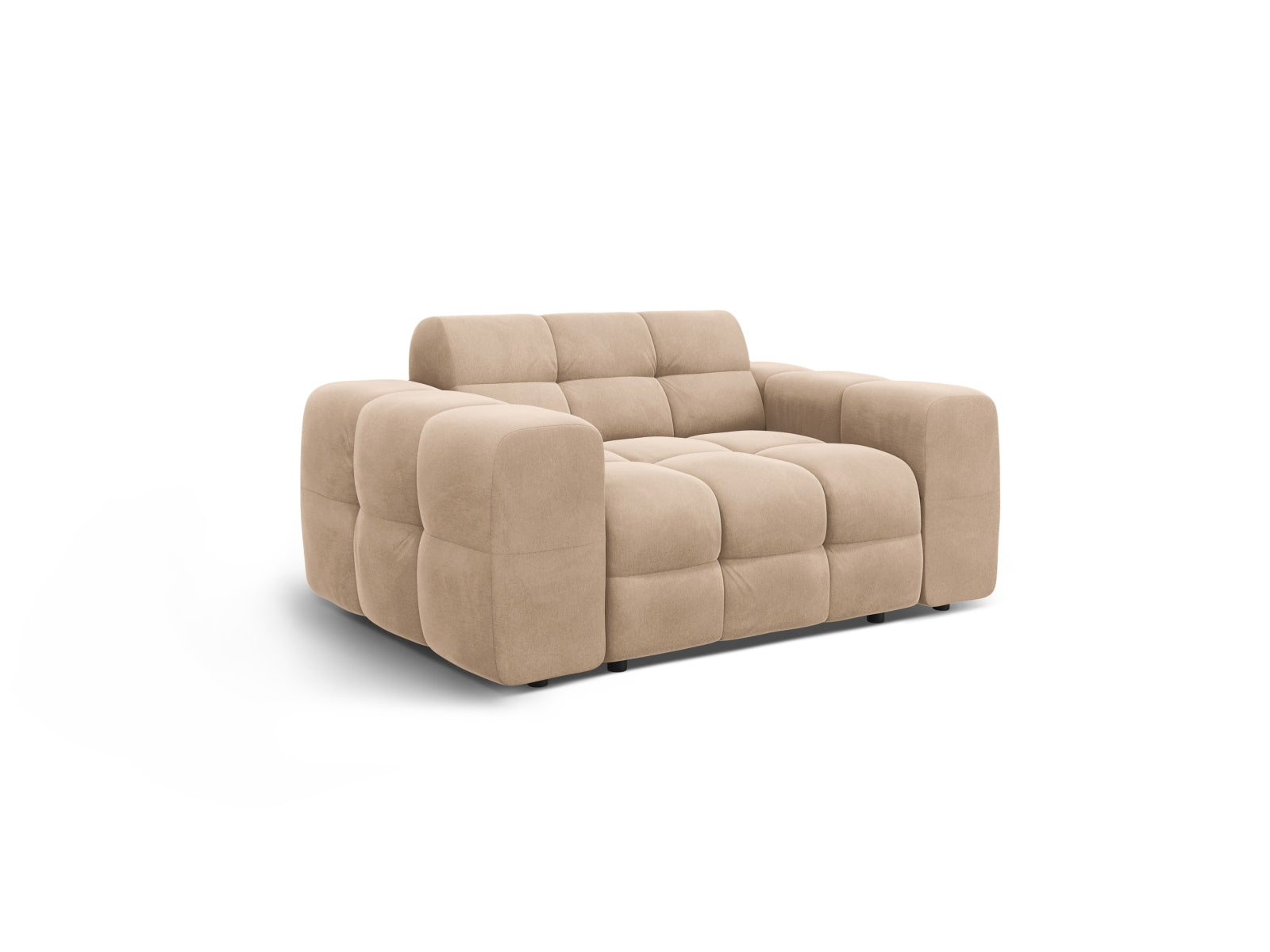 Kendal Velour Sofa 2 Sitzer in warmem Almond Beige, perfekt für moderne Interiors und entspannte Stunden im Wohnzimmer.